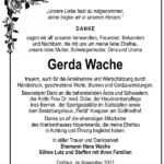 Danksagung Gerda Wache