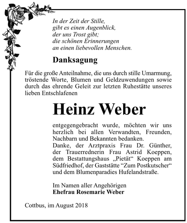 Danksagung Heinz Weber