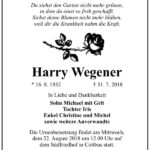 Traueranzeige Harry Wegener