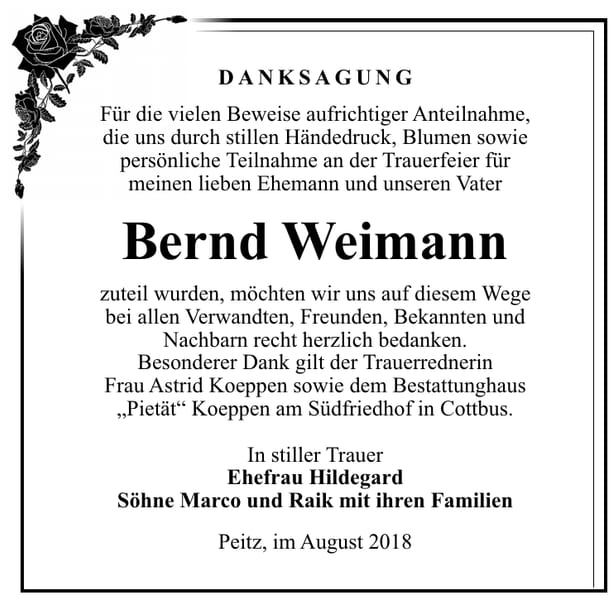 Danksagung Bernd Weimann