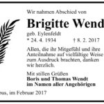 Danksagung Brigitte Wendt, geb. Eylenfeldt