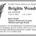 Traueranzeige Brigitte Wendt, geb. Eylenfeldt