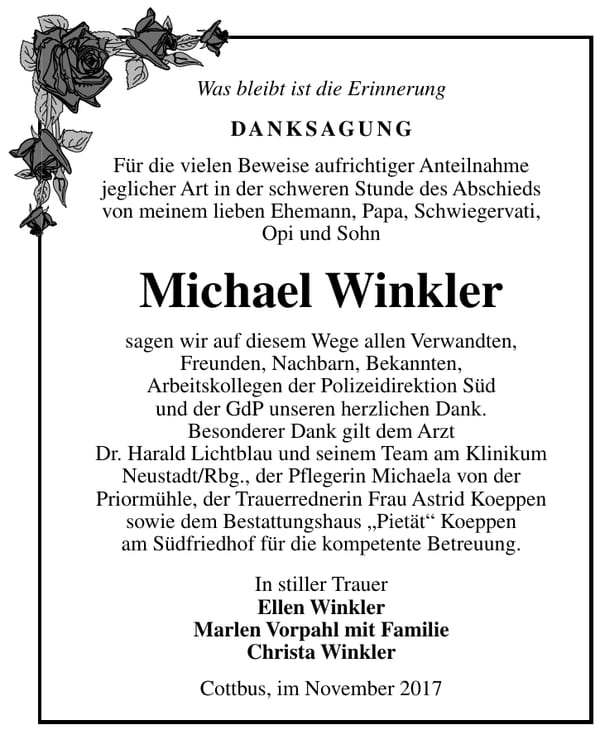 Danksagung Michael Winkler