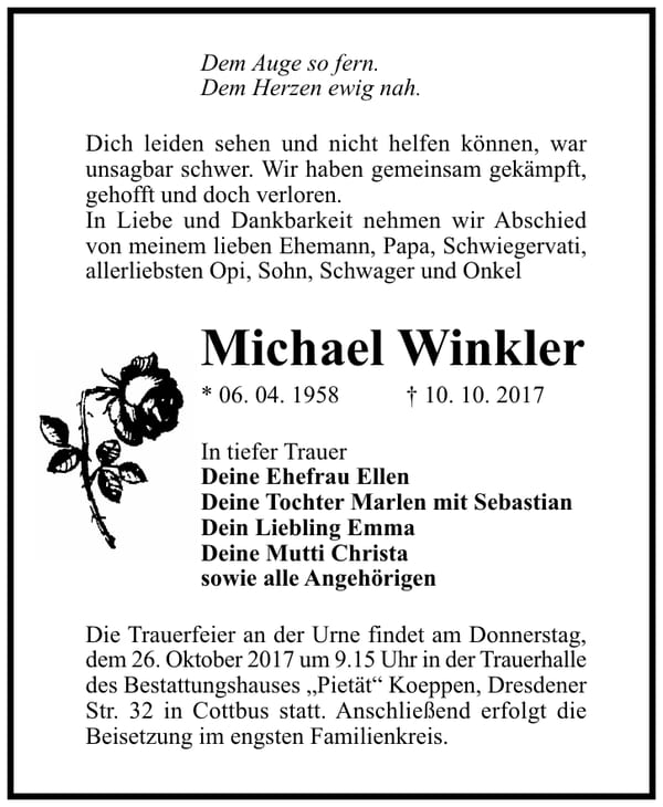 Traueranzeige Michael Winkler