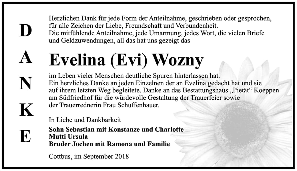 Danksagung Evelina ( Evi ) Wozny