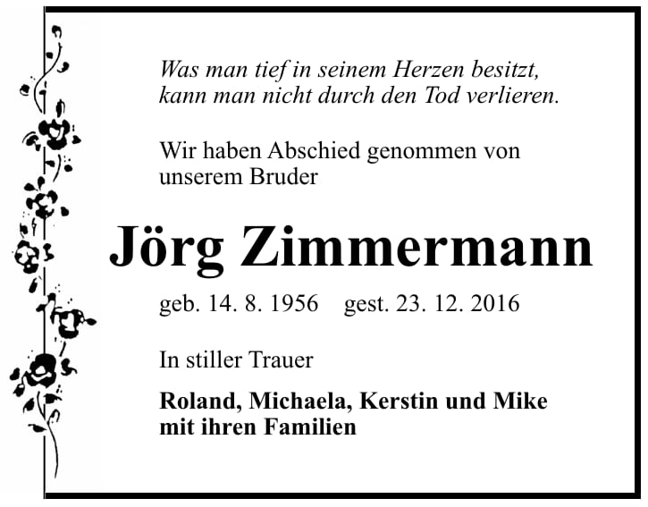 Traueranzeige Jörg Zimmermann