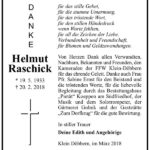 Danksagung Helmut Raschick
