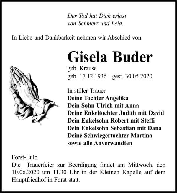 Traueranzeige Gisela Buder, geb. Krause