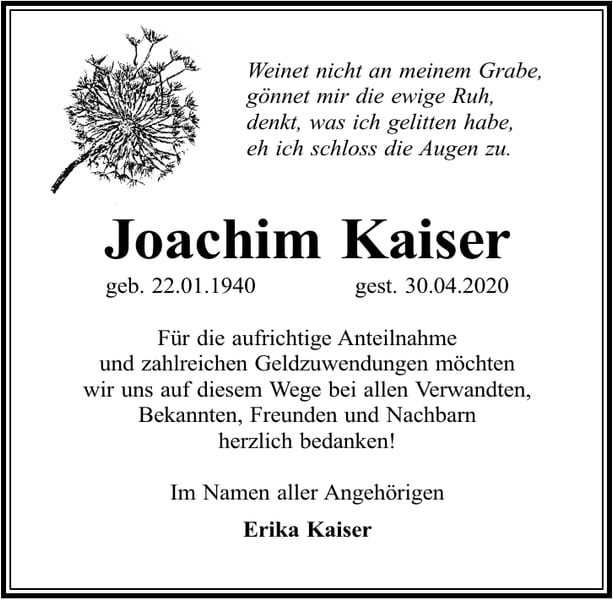 Traueranzeige Joachim Kaiser
