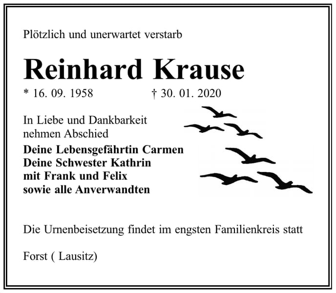 Traueranzeige Reinhard Krause