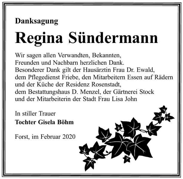 Danksagung Regina Sündermann