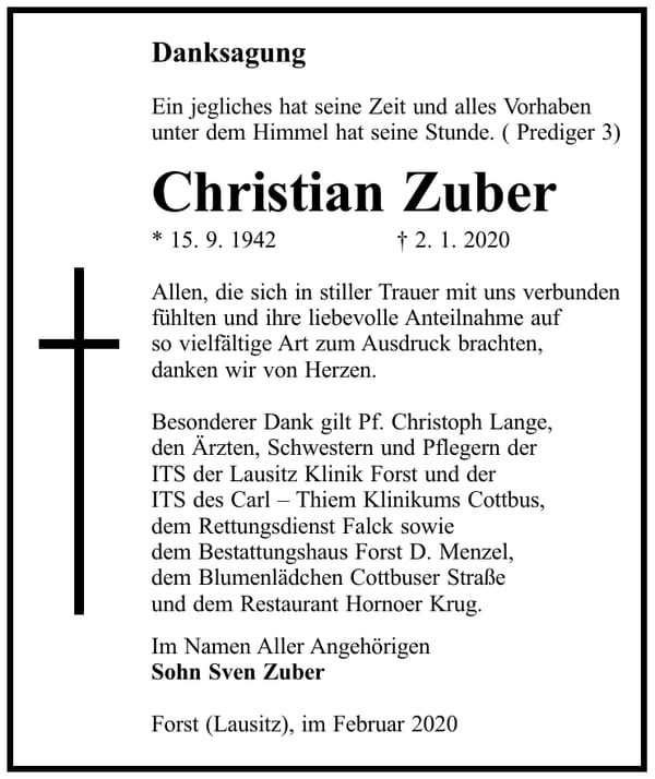 Danksagung Christian Zuber