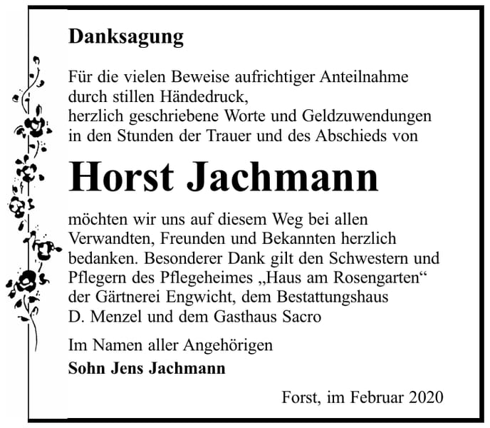Danksagung Horst Jachmann
