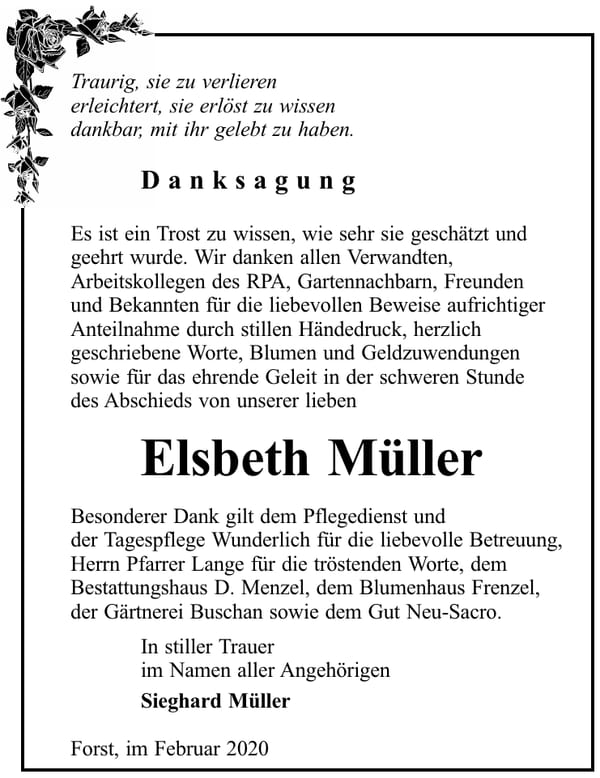 Danksagung Elsbeth Müller