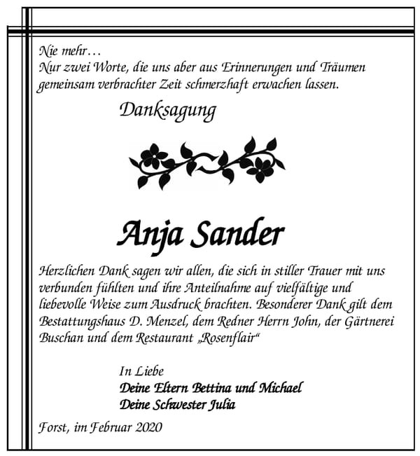 Danksagung Anja Sander