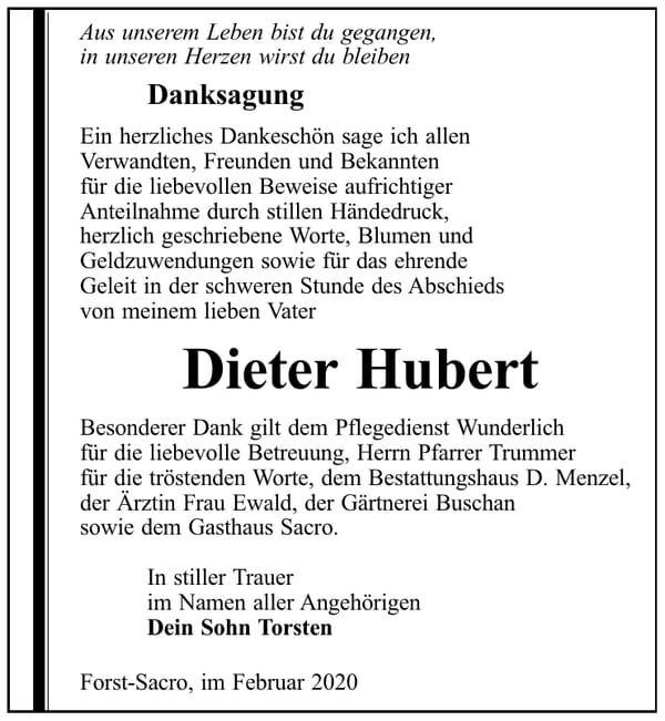 Danksagung Dieter Hubert
