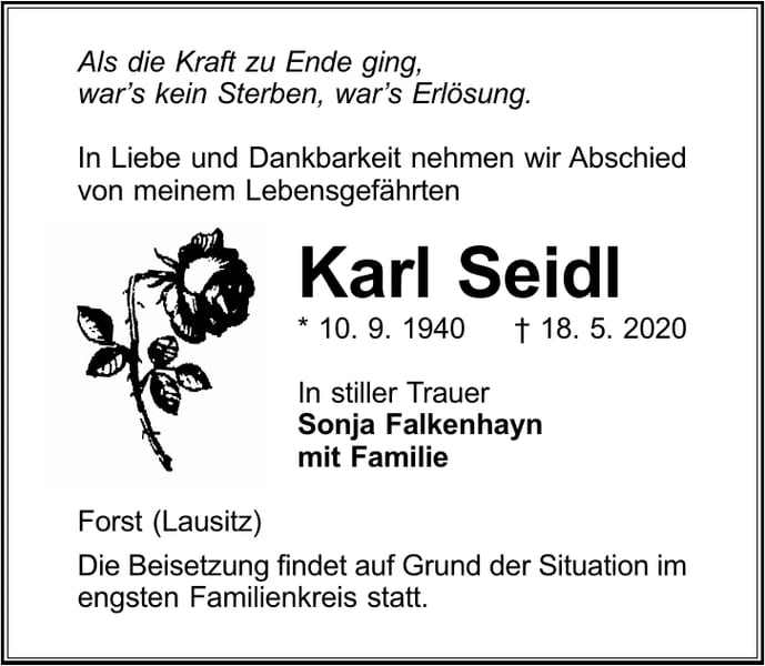 Traueranzeige Karl Seidl