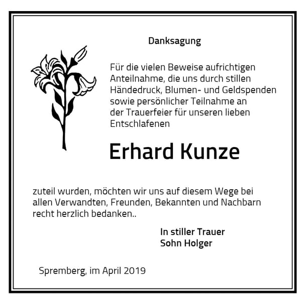 Danksagung Erhard Kunze