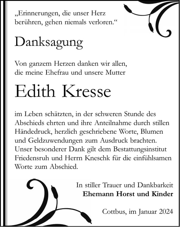 Danksagung Edith Kresse