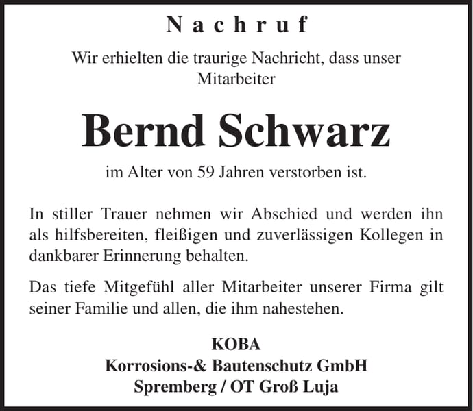 Nachruf Bernd Schwarz