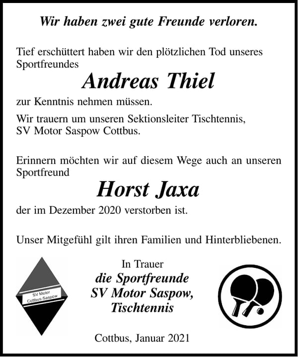 Nachruf Horst Jaxa