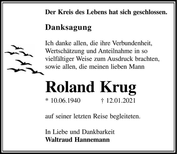 Danksagung Roland Krug