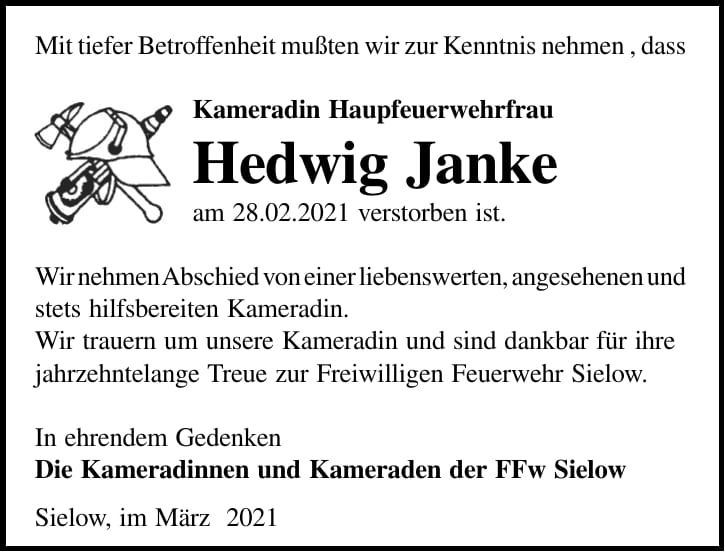 Nachruf Hedwig Janke