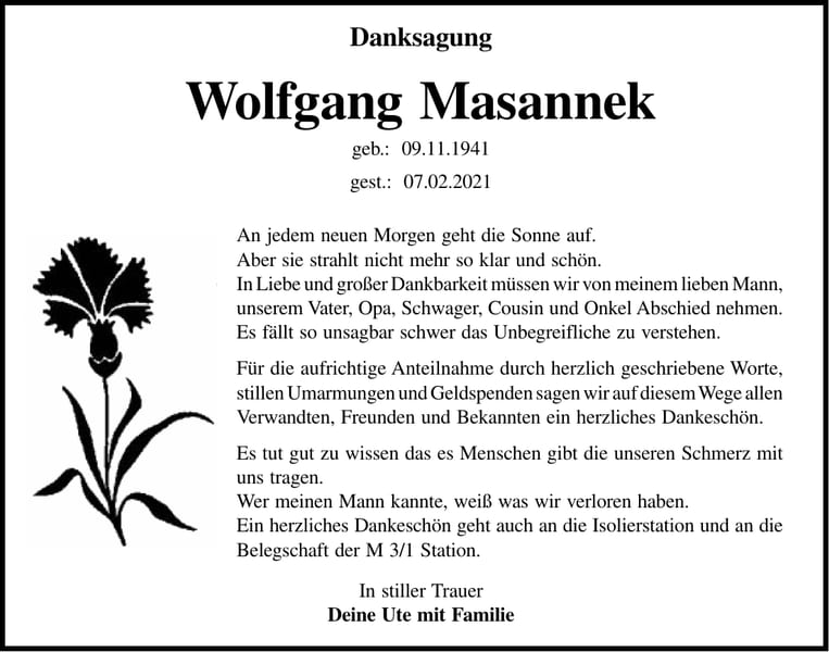 Danksagung Wolfgang Masannek