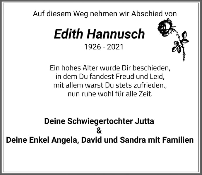 Traueranzeige Edith Hannusch