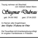 Traueranzeige Siegmar Dubrau