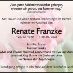 Traueranzeige Renate Franzke