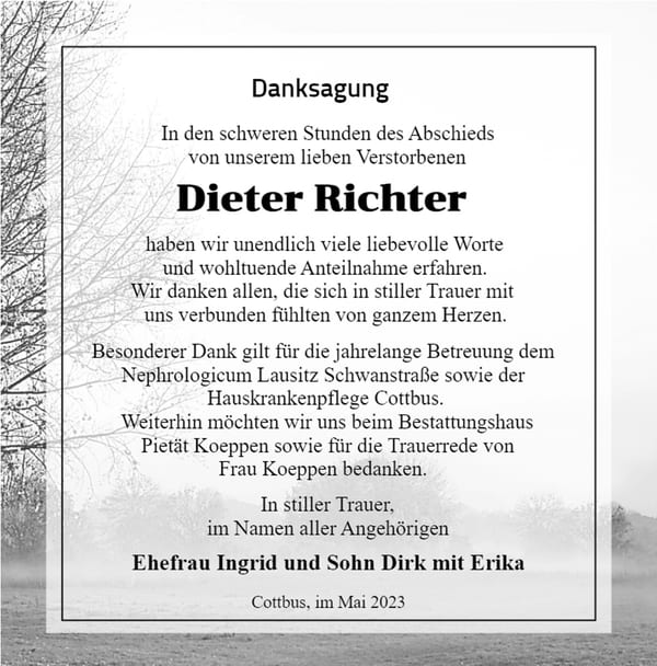 Danksagung Dieter Richter