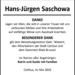 Danksagung Hans-Jürgen Saschowa