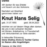 Danksagung Knut Hans Selig
