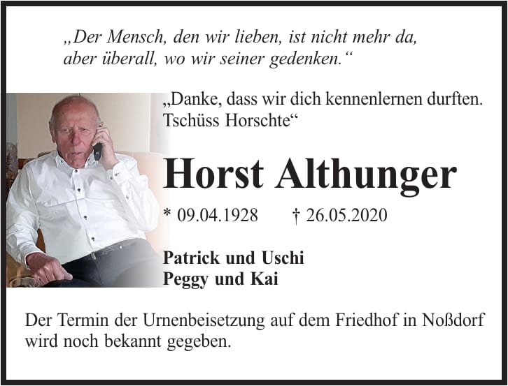 Traueranzeige Horst Althunger