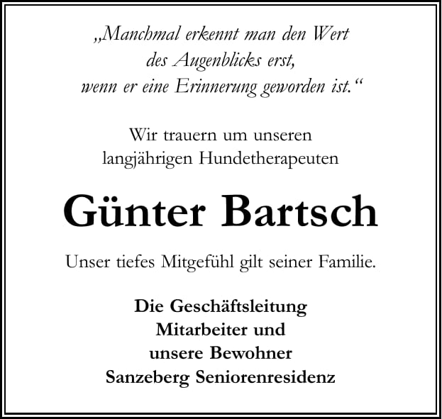 Traueranzeige Günter Bartsch