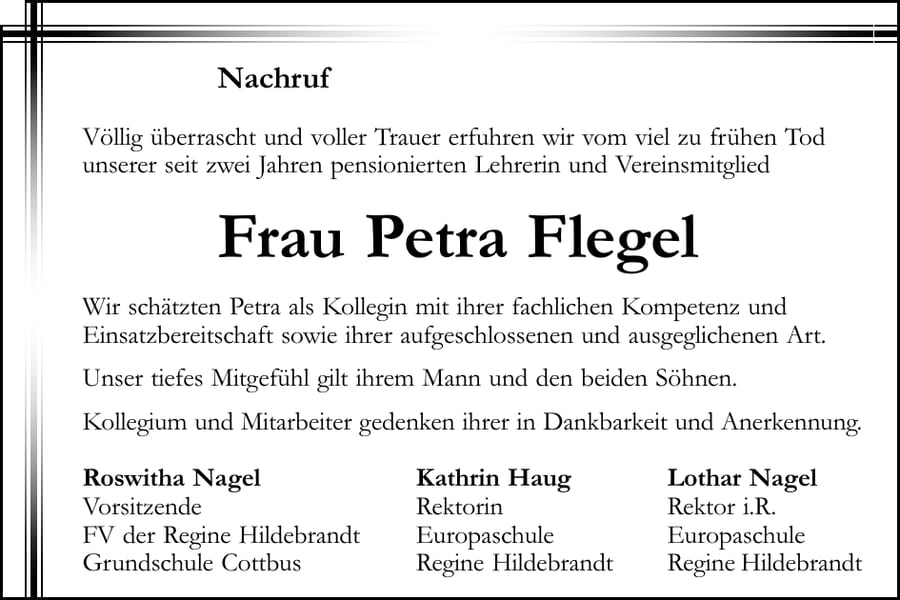 Nachruf Petra Flegel
