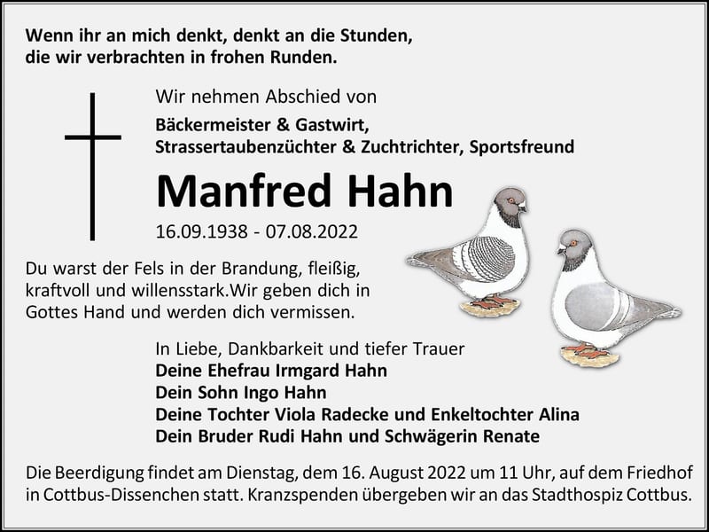 Traueranzeige Manfred Hahn
