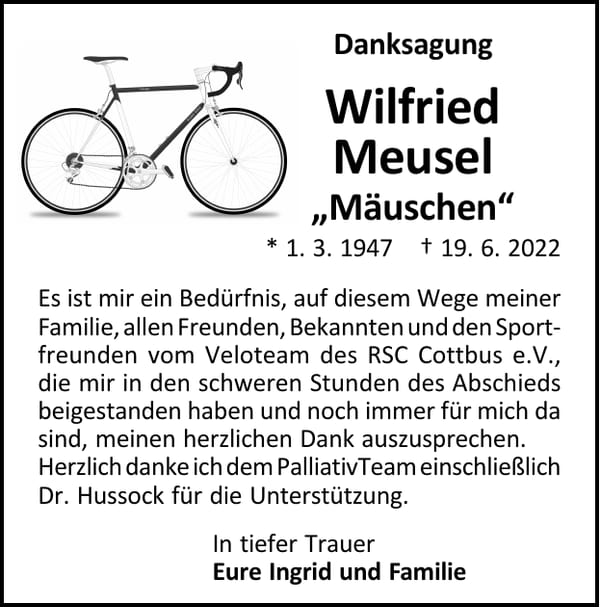 Danksagung Wilfried Meusel