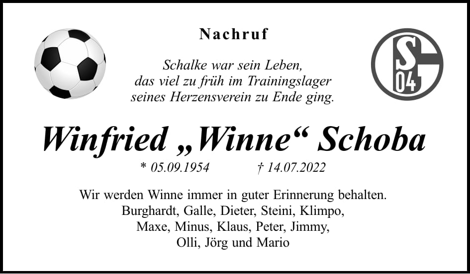 Traueranzeige Winfried „Winne“ Schoba