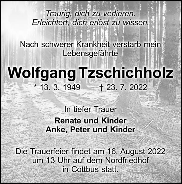 Traueranzeige Wolfgang Tzschichholz