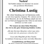 Traueranzeige Christina Lustig