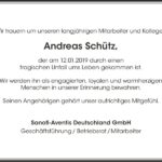 Traueranzeige Andreas Schütz