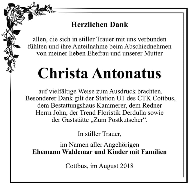 Danksagung Christa Antonatus