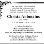 Traueranzeige Christa Antonatus, geb. Lange