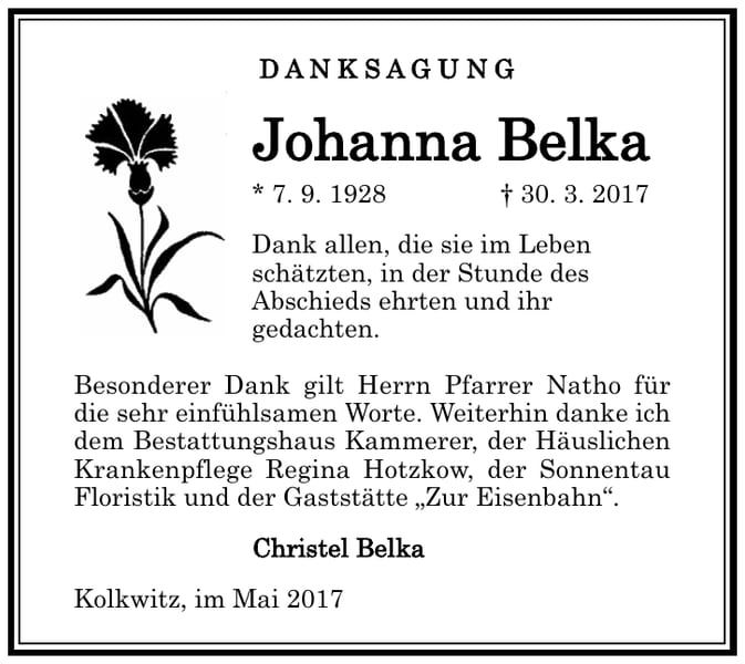 Danksagung Johanna Belka