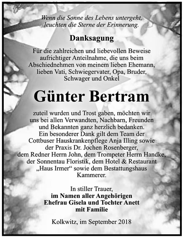 Danksagung Günter Bertram