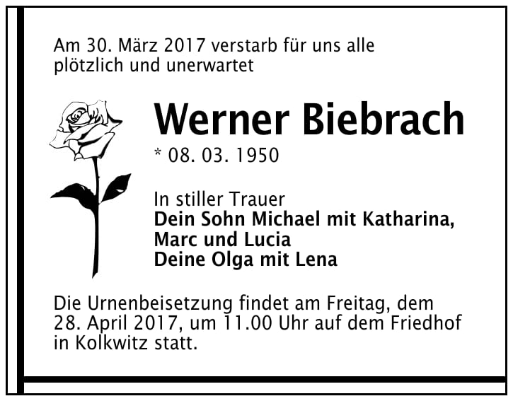 Traueranzeige Werner Biebrach