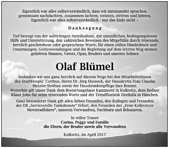 Danksagung Olaf Blümel
