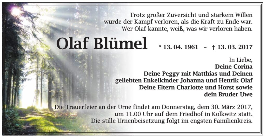 Traueranzeige Olaf Blümel
